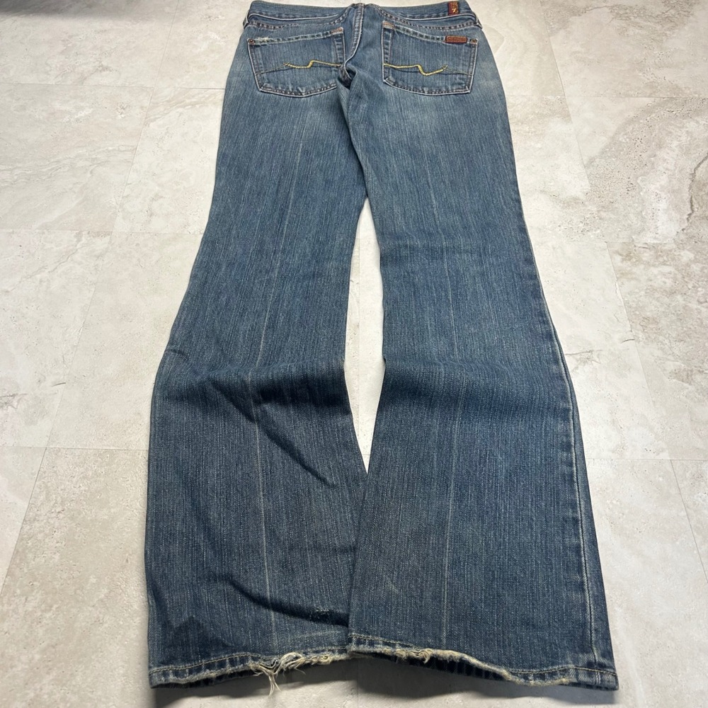 7 For All Mankind Flare Jeans Blue Womens Size 8 Distressed Boho Denim